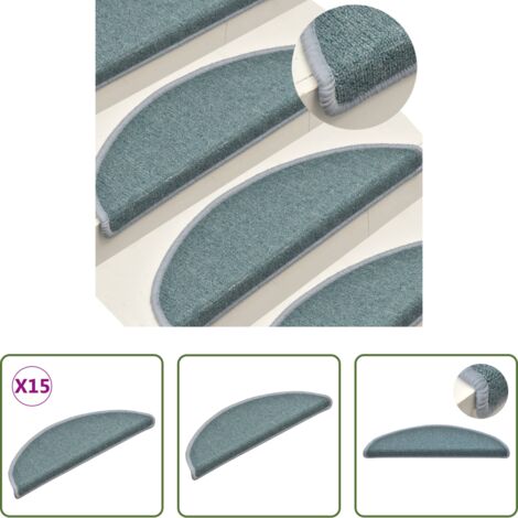 vidaXL Alfombras para peldaños -  Alfombrillas para escaleras 15 unidades 56x17x3 cm Azul Mar Semicircular