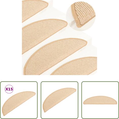 vidaXL Alfombras para peldaños -  Alfombrillas para escaleras 15 unidades 65x21x4 cm Crema Semicircular Grande