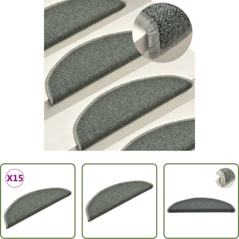 vidaXL Alfombras para peldaños -  Felpudos para escaleras 15 uds 56x17x3 cm Verde oscuro Semicircular