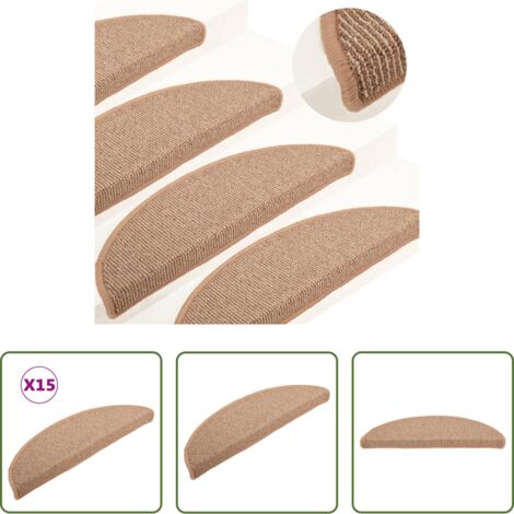 vidaXL Alfombras para peldaños -  Felpudos para escaleras 15 uds 65x21x4 cm Marrón claro Semicircular Grande