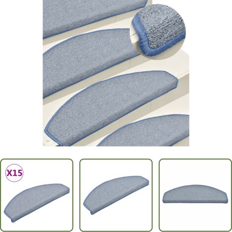 vidaXL Alfombras para peldaños -  Felpudos para escaleras 15 uds 65x24x4 cm Gris claro y azul Semicircular Grande