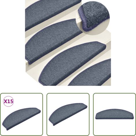 vidaXL Alfombras para peldaños -  Felpudos para escaleras 15 uds 65x24x4 cm Gris oscuro y azul Semicircular Grande
