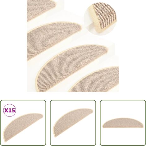 vidaXL Alfombras para peldaños -  Felpudos para escaleras (15 unidades, 56 x 17 x 3 cm), color blanco y marrón, semicirculares