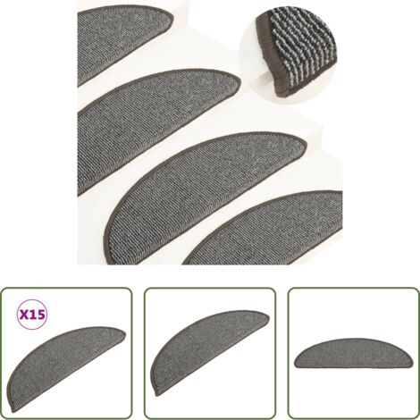 vidaXL Alfombras para peldaños -  Felpudos para escaleras (15 unidades, 56 x 17 x 3 cm, gris, semicirculares)