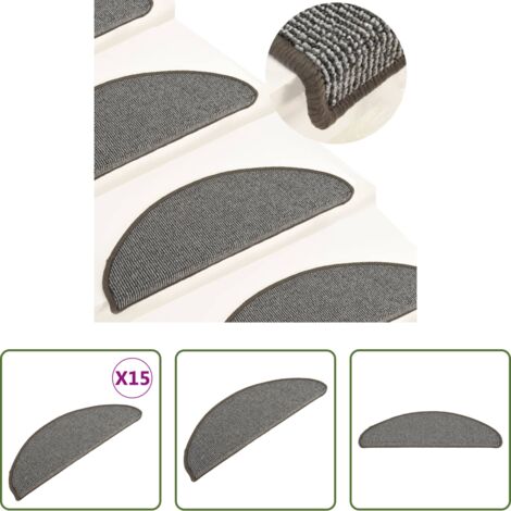 vidaXL Alfombras para peldaños -  Felpudos para escaleras (15 unidades, 65 x 21 x 4 cm, gris, semicirculares, grandes)