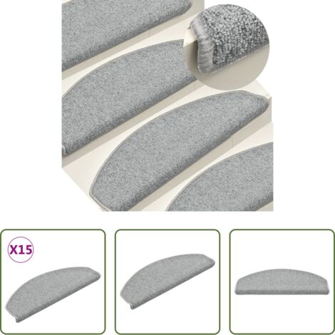 vidaXL Alfombras para peldaños -  Felpudos para escaleras 15 unidades 65x24x4 cm Gris Claro Semicircular Grande