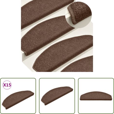 vidaXL Alfombras para peldaños -  Felpudos para escaleras 15 unidades 65x24x4 cm Marrón Semicircular Grande