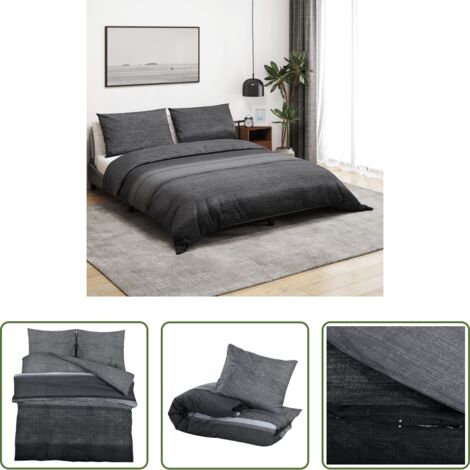 vidaXL Algodón -  Juego de funda nórdica algodón gris oscuro 155x220 cm