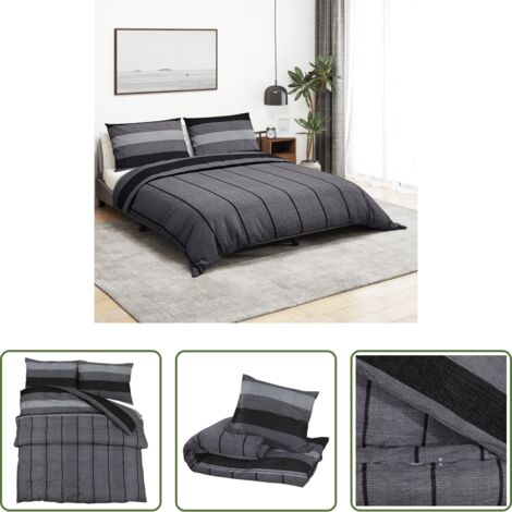 vidaXL Algodón -  Juego de funda nórdica algodón gris oscuro 155x220 cm