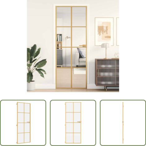 vidaXL Alluminio dorato -  Porta Interni Sottile Oro 76x201,5cm Vetro Temperato Alluminio