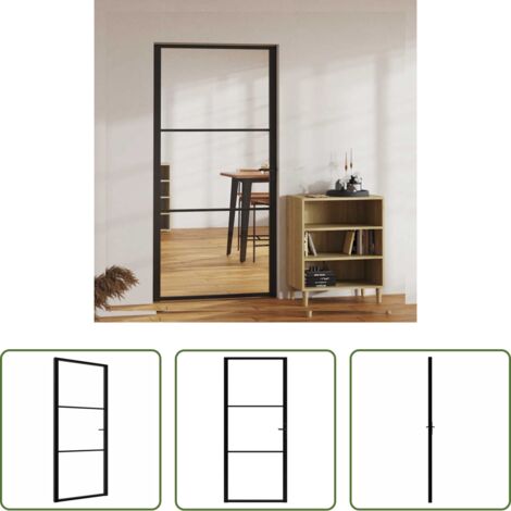 vidaXL Alluminio -  Porta da Interno ESG Vetro e Alluminio 102,5x201,5 cm Nera