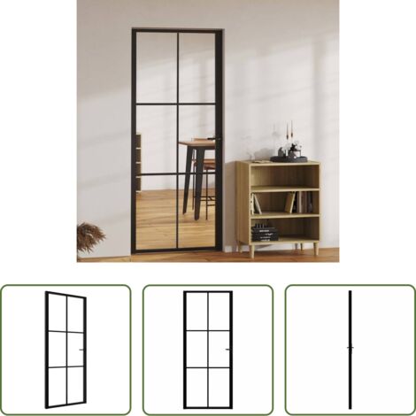 vidaXL Alluminio -  Porta da Interno ESG Vetro e Alluminio 83x201,5 cm Nera