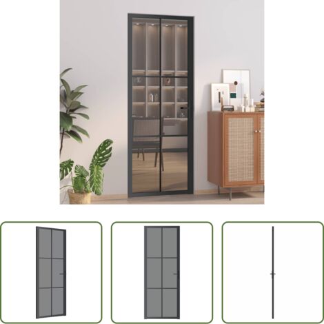 vidaXL Alluminio -  Porta Interna 76x201,5 cm Nera in Vetro ESG e Alluminio