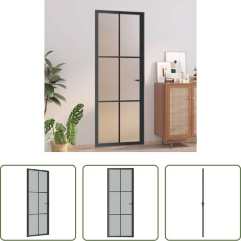 vidaXL Alluminio - Porta Interna 76x201,5 cm Nero Opaco Vetro e Alluminio