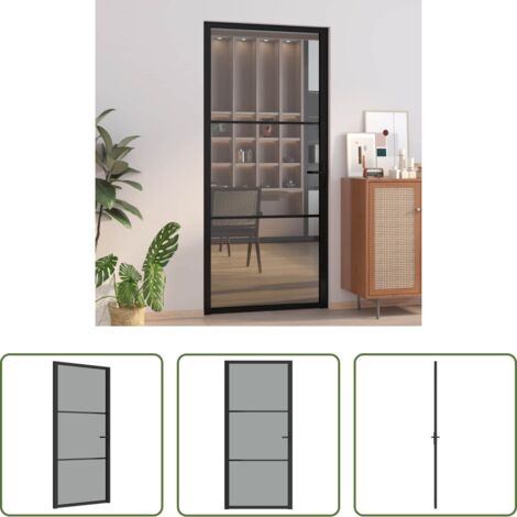 vidaXL Alluminio -  Porta Interna 93x201,5 cm Nera in Vetro ESG e Alluminio