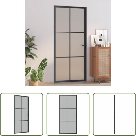 vidaXL Alluminio -  Porta Interna 93x201,5 cm Nero Opaco Vetro e Alluminio
