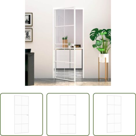vidaXL Alluminio -  Porta Interna Bianca 83x201,5 cm Vetro Temperato Alluminio Slim