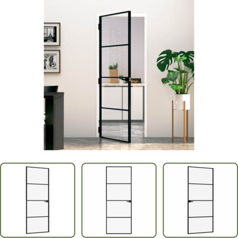 vidaXL Alluminio -  Porta Interna Nera 76x201,5cm Vetro Temperato Alluminio Sottile