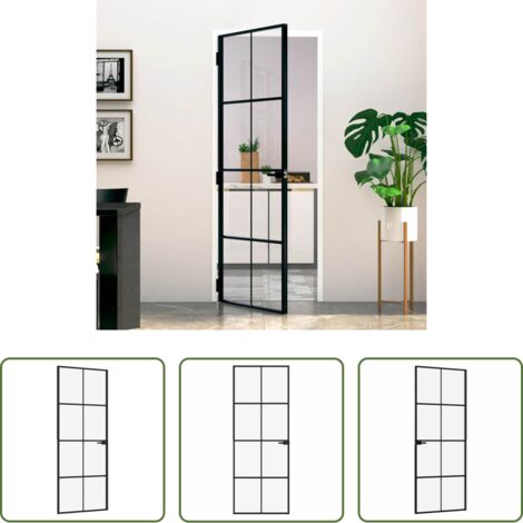 vidaXL Alluminio -  Porta Interna Nera 76x201,5cm Vetro Temperato Alluminio Sottile