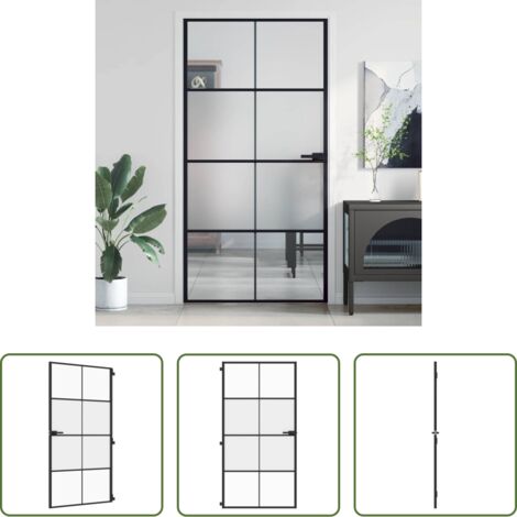 vidaXL Alluminio -  Porta Interni Sottile Nera 102,5x201,5Vetro Temperato Alluminio
