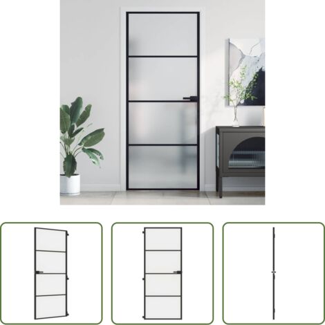 vidaXL Alluminio -  Porta Interni Sottile Nera 83x201,5cm Vetro Temperato Alluminio