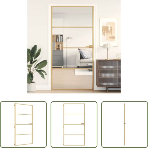 vidaXL Alluminio -  Porta Interni Sottile Oro 102,5x201,5 Vetro Temperato Alluminio