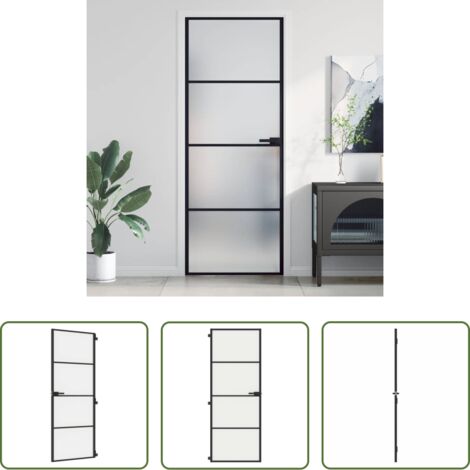 vidaXL Alluminio -  Porta per Interni Nera 76x201,5cm Vetro Temperato e Alluminio