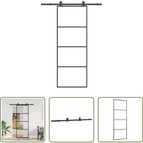 vidaXL Alluminio -  Porta Scorrevole con Ferramenta 76x205cm Vetro ESG Alluminio