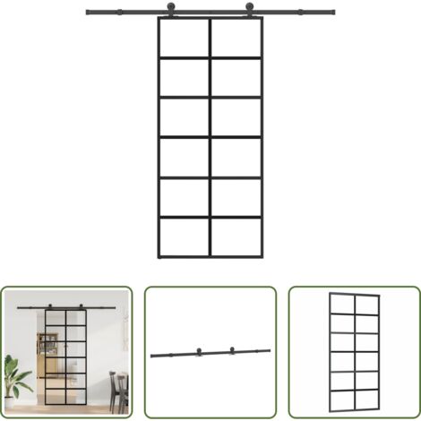 vidaXL Alluminio -  Porta Scorrevole con Ferramenta 90x205cm Vetro ESG Alluminio
