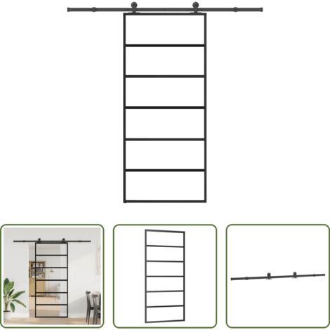 vidaXL Alluminio -  Porta Scorrevole con Ferramenta 90x205cm Vetro ESG Alluminio