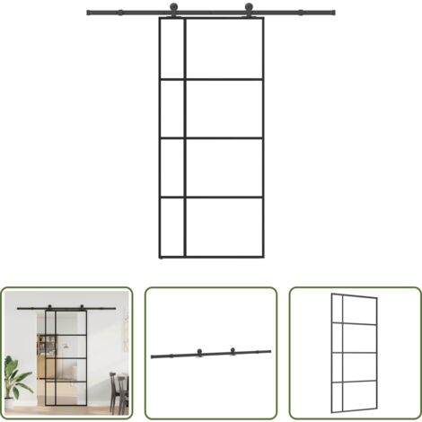 vidaXL Alluminio -  Porta Scorrevole con Ferramenta 90x205cm Vetro ESG Alluminio