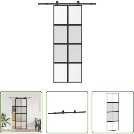 vidaXL Alluminio -  Porta Scorrevole Ferramenta 76x205 cm Vetro Temperato Alluminio