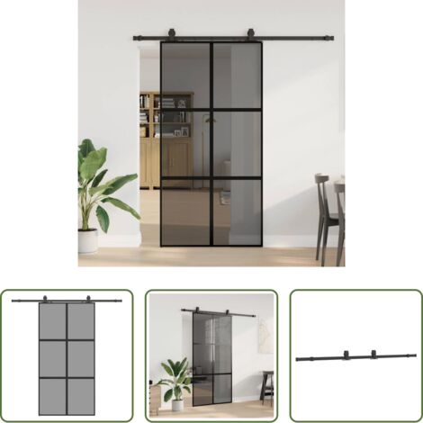 vidaXL Alluminio -  Porta Scorrevole Ferramenta Nera 102,5x205 cm Vetro Temperato