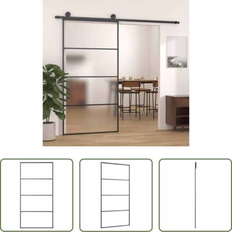 vidaXL Alluminio -  Porta Scorrevole in Vetro ESG e Alluminio 102,5x205 cm Nera