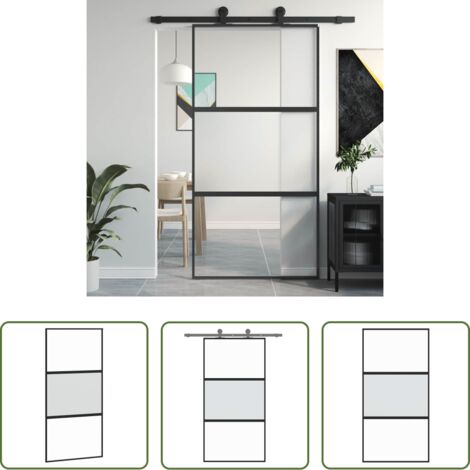 vidaXL Alluminio -  Porta Scorrevole Nera 102,5x205 cm Vetro Temperato e Alluminio