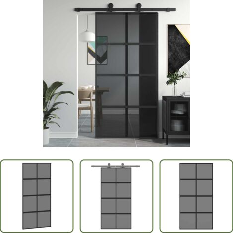 vidaXL Alluminio -  Porta Scorrevole Nera 102,5x205 cm Vetro Temperato e Alluminio