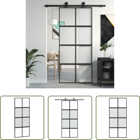 vidaXL Alluminio -  Porta Scorrevole Nera 90x205 cm in Vetro Temperato e Alluminio