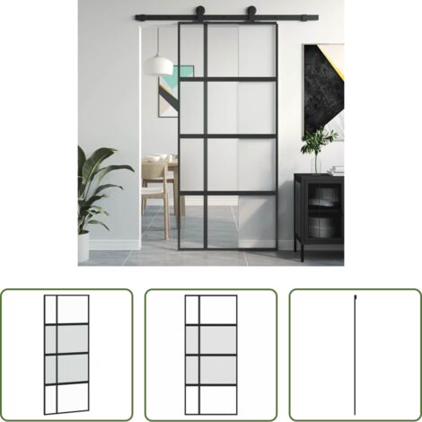 vidaXL Alluminio -  Porta Scorrevole Nera 90x205 cm in Vetro Temperato e Alluminio