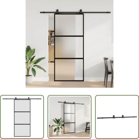 vidaXL Alluminio -  Porta Scorrevole Set Ferramenta Nera 90x205 cm Vetro Temperato