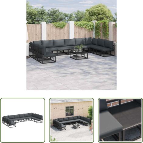 vidaXL Alluminio -  Set Divano da Giardino con cuscino 10 pcs Nero Alluminio