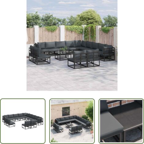 vidaXL Alluminio -  Set Divano da Giardino con cuscino 13 pcs Nero Alluminio
