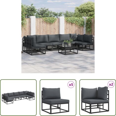 vidaXL Alluminio -  Set Divano da Giardino con cuscino 7 pcs Nero Alluminio