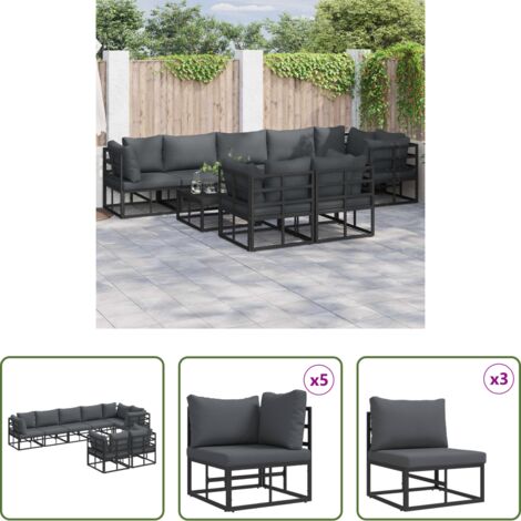 vidaXL Alluminio -  Set Divano da Giardino con cuscino 8 pcs Nero Alluminio