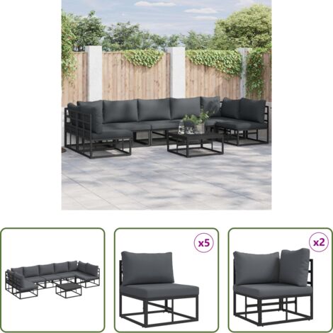 vidaXL Alluminio -  Set Divano da Giardino con cuscino 8 pcs Nero Alluminio