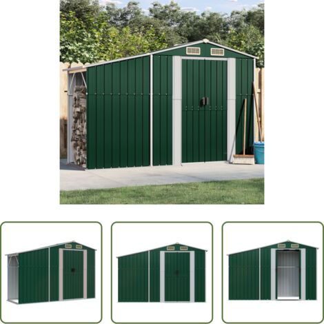 vidaXL Almacenamiento al aire libre -  Cobertizo de jardín acero galvanizado verde 277x93x179 cm