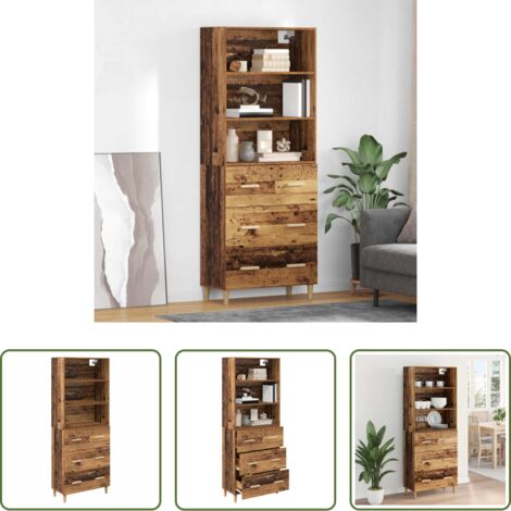 vidaXL Almacenamiento -  Aparador alto con cajón Madera envejecida 69,5 x 32,5 x 180 cm