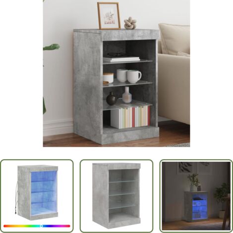 vidaXL Almacenamiento -  Aparador con luces LED gris hormigón 41x37x67 cm