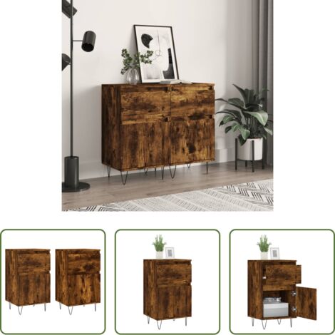 vidaXL Almacenamiento -  Aparadores 2 uds madera de ingeniería roble ahumado 40x35x70 cm