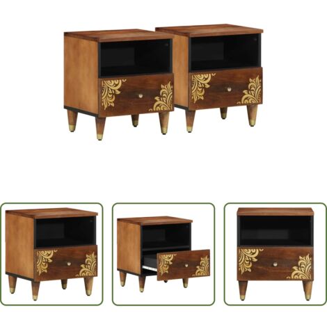 vidaXL Almacenamiento -  Armario de Noche con cajón 2 pcs Marrón miel 40 x 33 x 46 cm