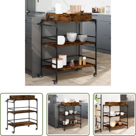 vidaXL Almacenamiento -  Carrito cocina madera ingeniería roble ahumado 81,5x41x92,5 cm